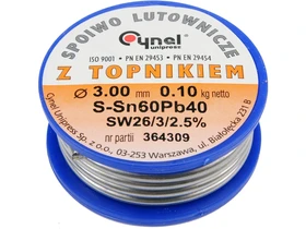 Cynel forrasztoon Sn60Pb40 30 mm 100 g Kép: Cynel forrasztoon Sn60Pb40 30 mm 100 g.webp