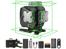 Huepar S04CG Zöld vonallézer Hatósugár: 0 - 20 m | 1 x 2,6 Ah akku + töltő/4 x elem + elemadapter | Kofferben