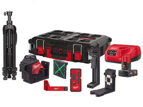 Milwaukee M123PLKIT-401P 360 fokos 3 síkú zöld vonallézer Milwaukee M123PLKIT-401P 360 fokos 3 síkú zöld vonallézer