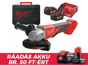 Milwaukee M18BLSAG125XPD-402X akkus sarokcsiszoló 18 V | 125 mm | 11000 RPM | Szénkefementes | 2 x 4 Ah akku + töltõ | Heavy Duty kofferben