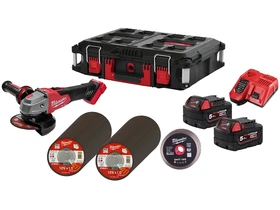 Milwaukee M18FSAG125XB100P-502P akkus sarokcsiszoló 18 V | 125 mm | 8500 RPM | Szénkefementes | 2 x 5 Ah akku + töltő | Heavy Duty kofferben