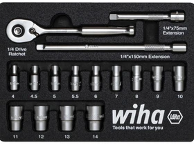 Wiha 333-91 Socket Set 17 pcs Metric 1/4 Drive dugókulcs készlet Wiha 333-91 Socket Set 17 pcs Metric 1/4 Drive dugókulcs készlet