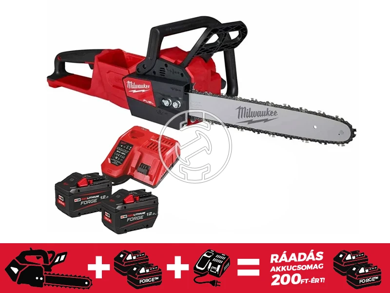 Milwaukee M18FCHSC-122 akkus láncfűrész 18 V | 300 mm | Szénkefementes | 2 x 12 Ah akku + töltő