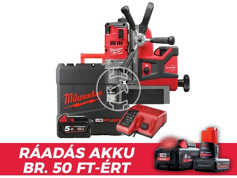 Milwaukee M18 FMDP-502C akkus mágnesállványos fúrógép 18 V | Átmérő 0 - 38 | 19 mm Weldon | Szénkefementes | 2 x 5 Ah akku + töltő | Kofferben