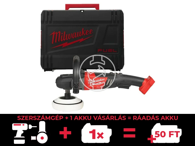 Milwaukee M18 FAP180-0X akkus polírozógép 18 V | 180 mm | Szénkefementes | Akku és töltő nélkül | Heavy Duty kofferben
