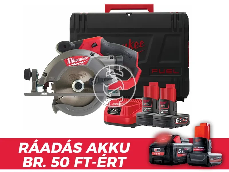 Milwaukee M12CCS44-602X akkus körfűrész 12 V | Körfűrészlap 140 mm x 20 mm | Vágás max. 44 mm | Szénkefementes | 2 x 6 Ah akku + töltő | Heavy Duty kofferben