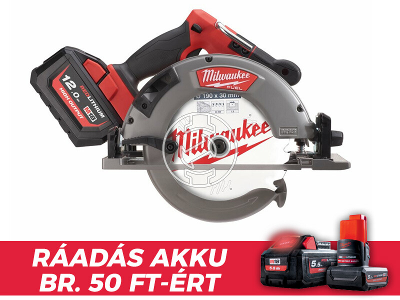 Milwaukee M18FCSG66-121C akkus körfűrész 18 V | Körfűrészlap 190 mm x 30 mm | Vágás max. 66 mm | Szénkefementes | 1 x 12 Ah akku + töltő | Kofferben