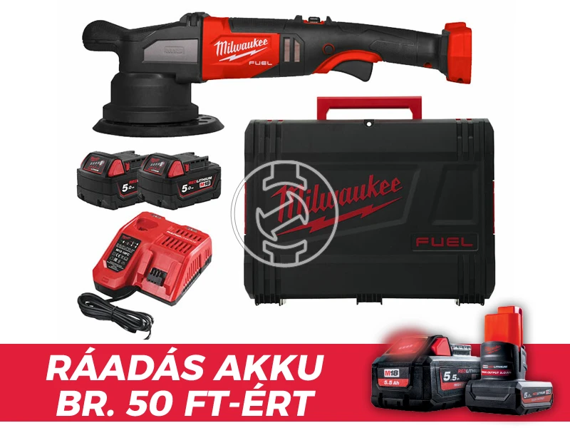 Milwaukee M18FROP21-502X akkus polírozógép 18 V | 150 mm | Szénkefementes | 2 x 5 Ah akku + töltő | Heavy Duty kofferben