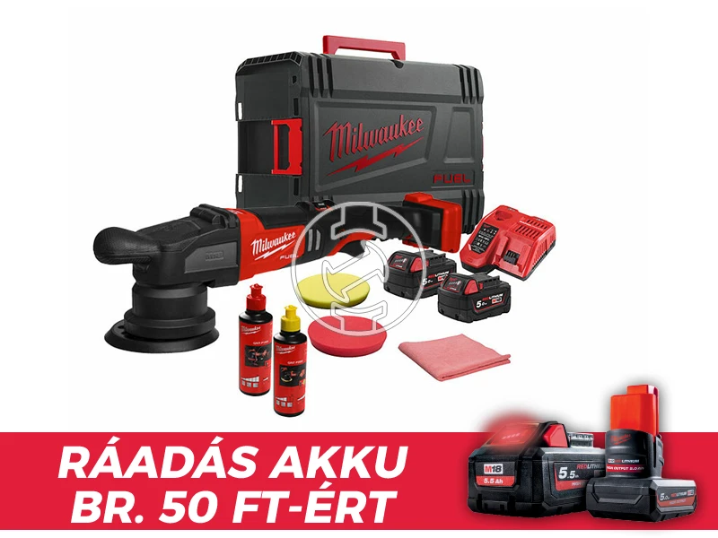 Milwaukee M18FROP15-502XKIT akkus polírozógép 18 V | 125 mm | Szénkefementes | 2 x 5 Ah akku + töltő | Heavy Duty kofferben