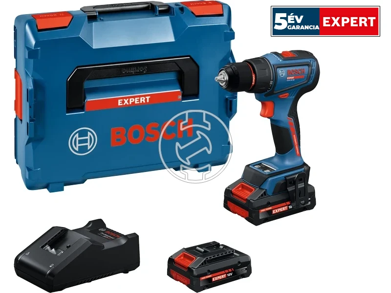 Bosch EXSR18V-90 akkus fúrócsavarozó tokmányos 18 V | 36 Nm/45 Nm | Szénkefementes | 2 x 4 Ah akku + töltő | L-Boxx-ban