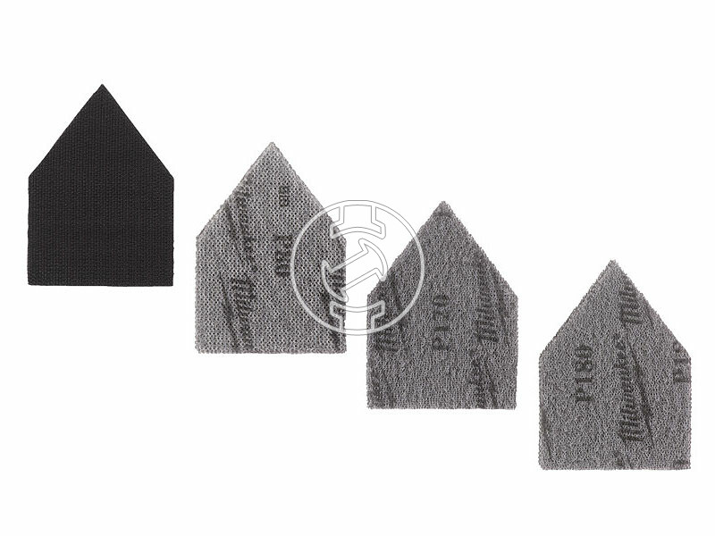 Milwaukee 67x92 (G80, G120, G180) tépőzáras deltacsiszolólap 12 db + csiszolótalp védővel