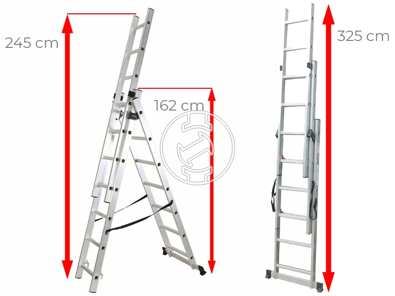 Ztrust háromrészes többcélú létra 3 x 6 fokos | 3,25 m | Alumínium
