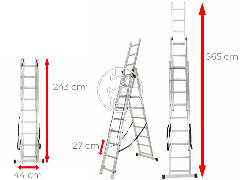 Ztrust háromrészes többcélú létra 3 x 9 fokos | 5,65 m | Alumínium