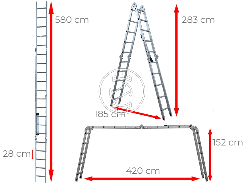 Ztrust négyrészes csuklós többcélú létra 4 x 5 fokos | 4,65 | Alumínium