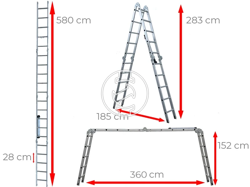 Ztrust négyrészes csuklós többcélú létra 4 x 5 fokos | 4,65 | Alumínium