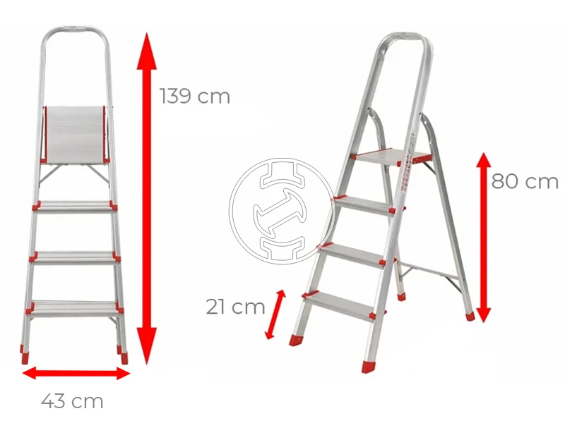 Ztrust háztartási dobogós létra Fokok száma: 4 db | Dobogó magasság: 0,8 | Alumínium