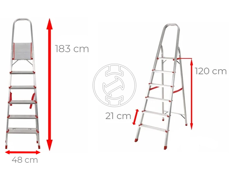 Ztrust háztartási dobogós létra Fokok száma: 6 db | Dobogó magasság: 1,2 | Alumínium