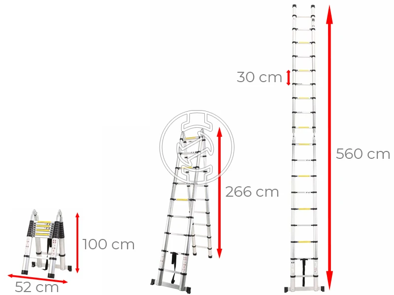 Ztrust kétrészes teleszkópos többcélú létra 2 x 9 fokos | 5,6 m | Alumínium