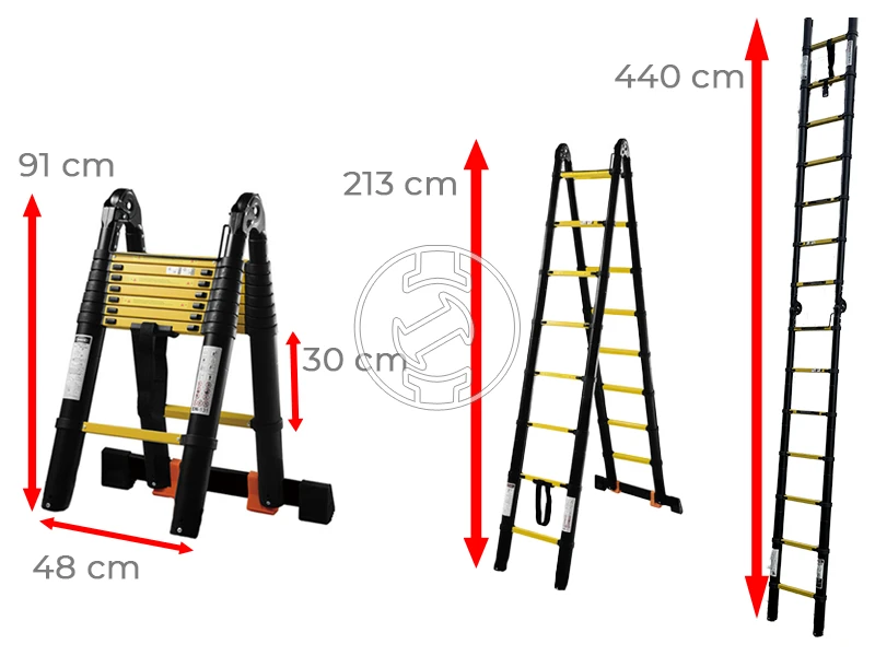 Ztrust kétrészes teleszkópos többcélú létra 7 fokos | 4,4 m | Alumínium