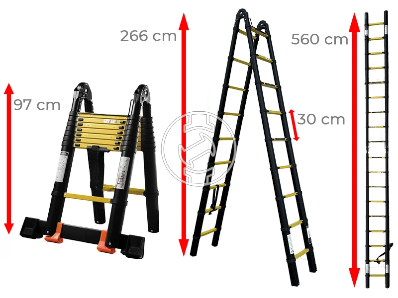 Ztrust kétrészes teleszkópos többcélú létra 2 x 9 fokos | 5,6 m | Alumínium