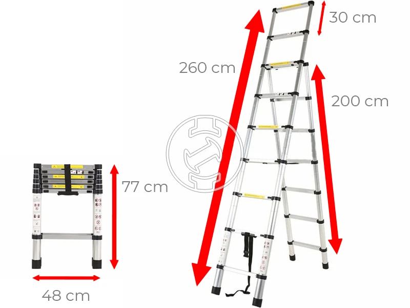 Ztrust teleszkópos kétrészes kombi létra 2 x 9 fokos | 2 m | Alumínium