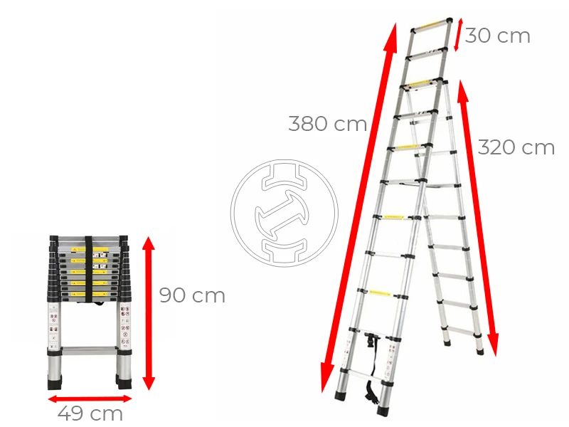 Ztrust teleszkópos kétrészes kombi létra 2 x 13 fokos | 3,2 m | Alumínium