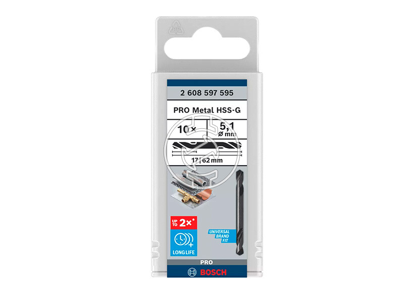 Bosch PRO Metal HSS-G hSS-G kétvégű fúró 5,1 x 17 x 62 mm