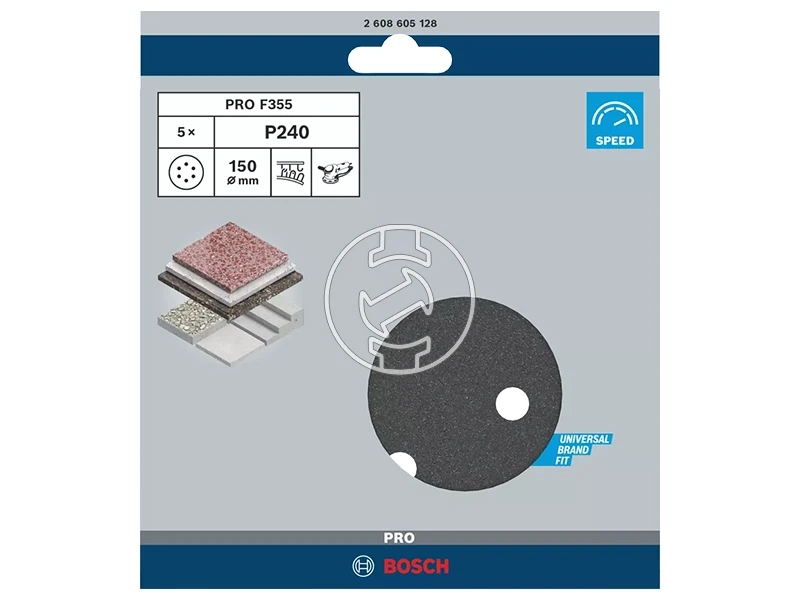 Bosch PRO F355 tépőzáras excentercsiszolópapír 150 mm, G240