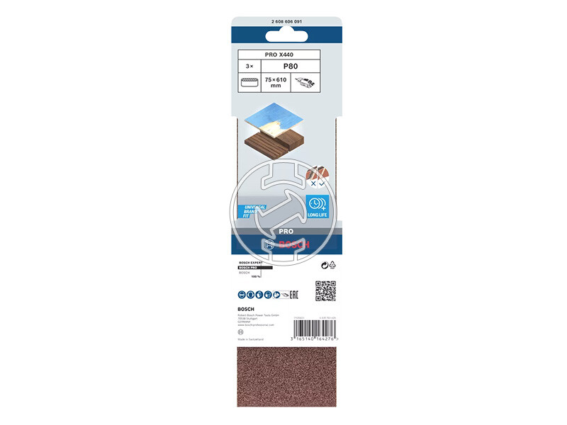 Bosch PRO X440 végtelenített csiszolószalag 75 x 610 mm, G80
