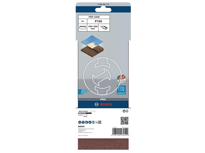 Bosch PRO X440 végtelenített csiszolószalag készlet 100 x 560 mm, G60, G80, G100, 3 db