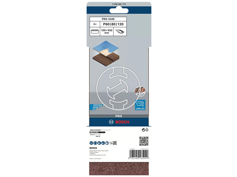 Bosch PRO X440 végtelenített csiszolószalag készlet 100 x 552 mm, G60, G80, G100, 3 db