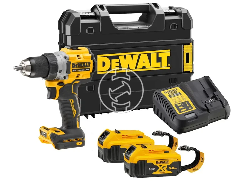 DeWalt DCD800P2LRT-QW akkus fúrócsavarozó tokmányos 18 V | 90 Nm | Szénkefementes | Akku és töltővel | TSTAK kofferben