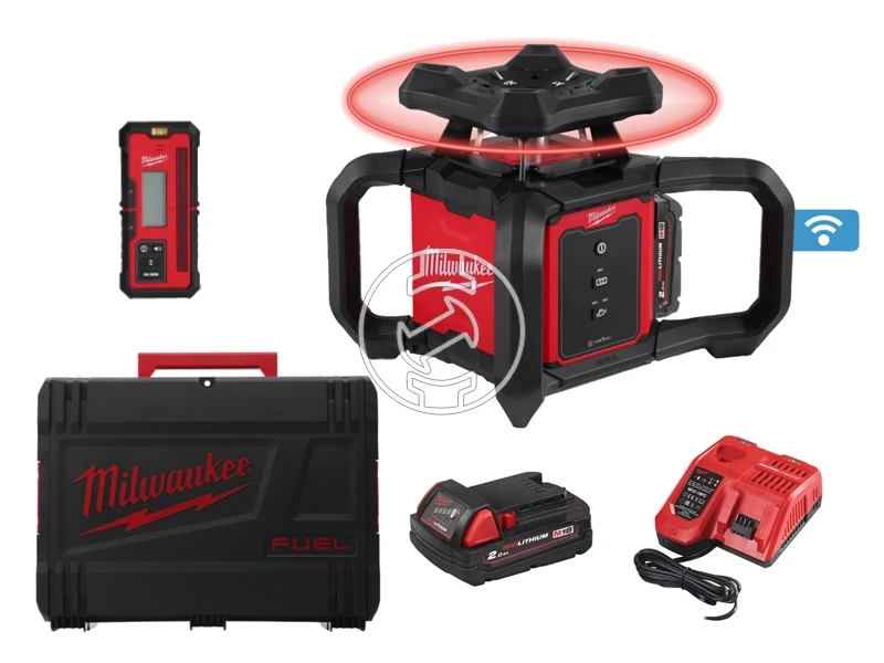 Milwaukee M18RLOH600-201C forgólézer Hatósugár: 0 - 600 m | 1 x 2 Ah akku + töltő | Heavy Duty kofferben