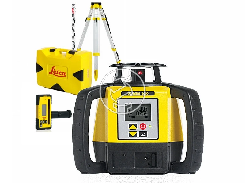 Leica Rugby 680 + Rod Eye 160 + CTP104  forgólézer Hatósugár: 0 - 400 m | Akku és töltő nélkül | Kofferben