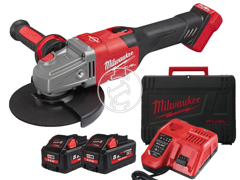 Milwaukee M18FHSAG125XB-552X akkus sarokcsiszoló 18 V | 125 mm | 9000 RPM | Szénkefementes | 2 x 5,5 Ah akku + töltő | Heavy Duty kofferben