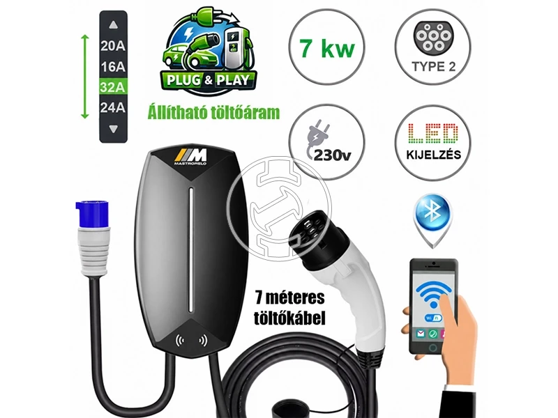 Mastroweld EVOCHARGE elektromos autó töltő 7 kW | 6 - 32 A | 230 V | 7 m