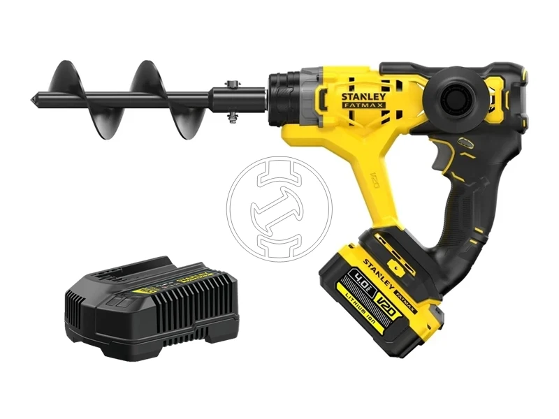 Stanley SFMCGA75M1 akkus függőleges földfúró 18 v | 76 mm | 0 - 400 rpm | Szénkefés | 1 x 4 Ah akku + töltő | Kartondobozban