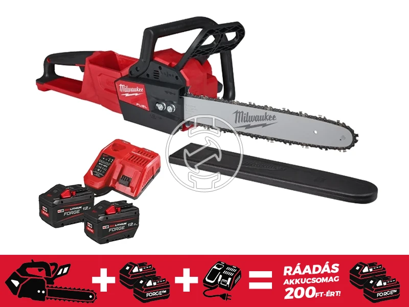 Milwaukee M18FCHS-122 akkus láncfűrész 18 V | 400 mm | Szénkefementes | 2 x 12 Ah akku + töltő