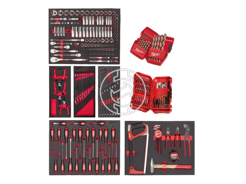 Milwaukee 244 részes, építőipari szerszám készlet habbetétben