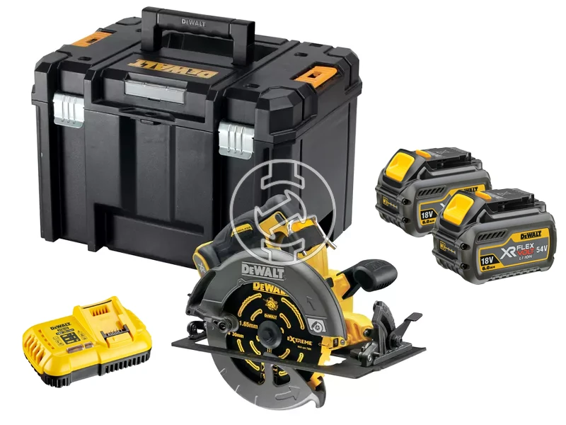 DeWalt DCS578T2 akkus körfűrész 54 V | Körfűrészlap 190 mm x 30 mm | Vágás max. 67 mm | Szénkefementes | 2 x 6 Ah akku + töltő | TSTAK kofferben