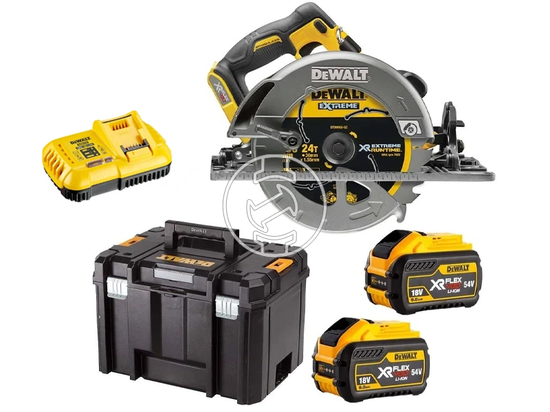 DeWalt DCS579X2 akkus körfűrész 54 V | Körfűrészlap 190 mm x 30 mm | Vágás max. 61 mm | Szénkefementes | 2 x 9 Ah akku + töltő | TSTAK kofferben