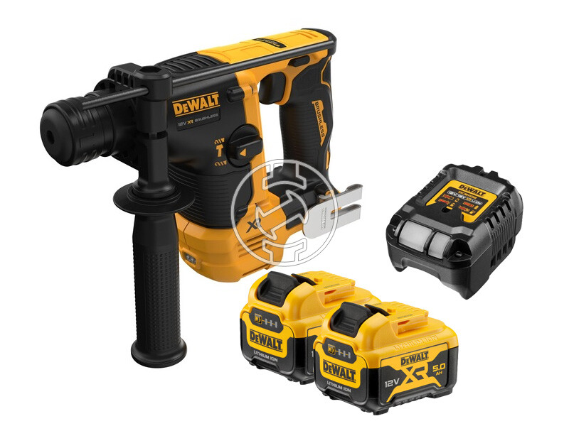 DeWalt DCH072P2-QW akkus fúrókalapács 12 V | 1,1 J | Betonban 14 mm | 1,7 kg | Szénkefementes | 2 x 5 Ah akku + töltő | Kartondobozban