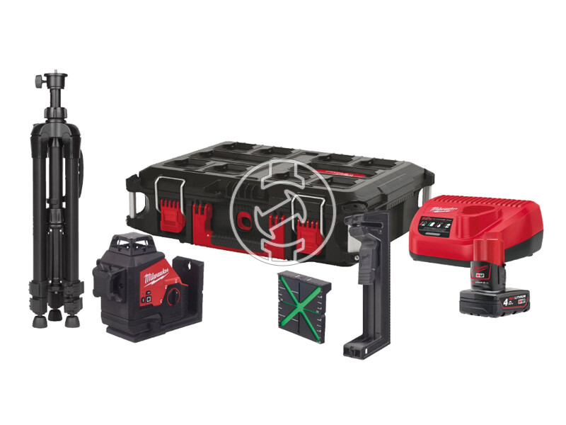Milwaukee M123PLSKIT-401P vonallézer Hatósugár: 0 - 100 m | 1 x 4 Ah akku + töltő | Packout kofferben
