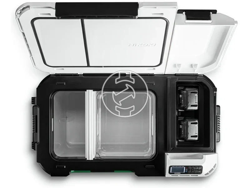 Kép: Akkus huto-futo tarolo 18V 24L -18C 60C 2 zonas USB-AC toltes 12V kimenet LED vilagitas halozatiautosakkus mukodes fogantyu kerekek akku es tolto nelkul 2 akkumulator hely.webp