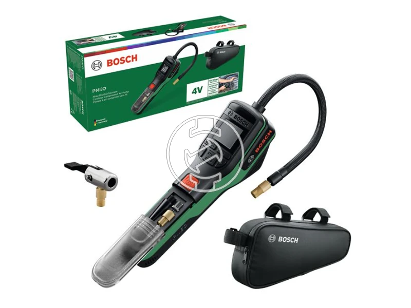 Bosch PNEO akkus pumpa 3,6 v | 10 l/perc | 0 - 10,3 bar | Szénkefés | Hálózati adapter | Kartondobozban