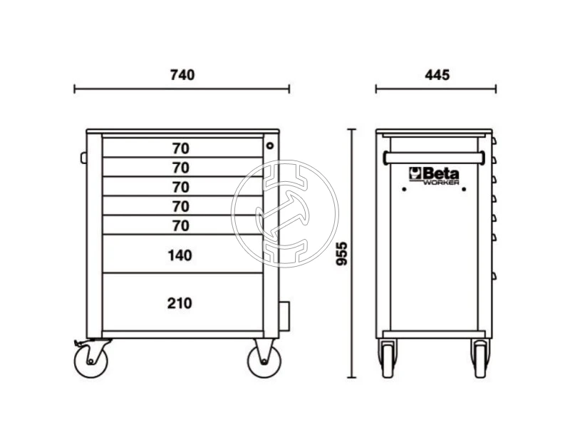 Beta Worker 2400S szerszámos kocsi 7 fiókos, 262 darabos, piros