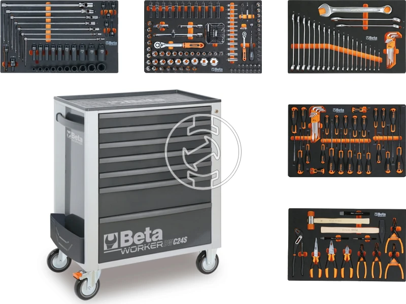 Beta Worker 2400S szerszámos kocsi 7 fiókos, 262 darabos, szürke