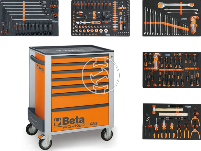 Beta Worker 2400S szerszámos kocsi 7 fiókos, 262 darabos, narancssárga