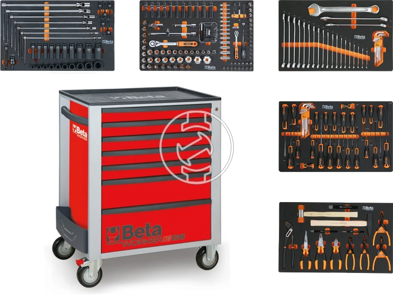 Beta Worker 2400S szerszámos kocsi 7 fiókos, 262 darabos, piros