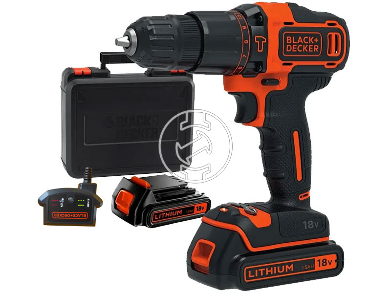 Black+Decker BDCDC18KB-QW akkus fúrócsavarozó tokmányos 18 V | 30 Nm | Szénkefementes | 2 x 1,5 Ah akku | Kofferben